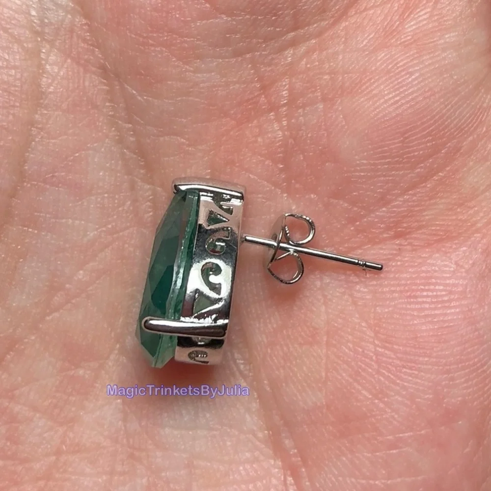 Colombian Emerald Earrings Silver Posts Pearcut Emerald Earrings